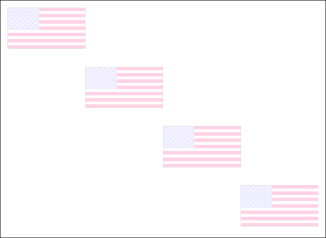 4 American Flags diagonally down page with faded colors