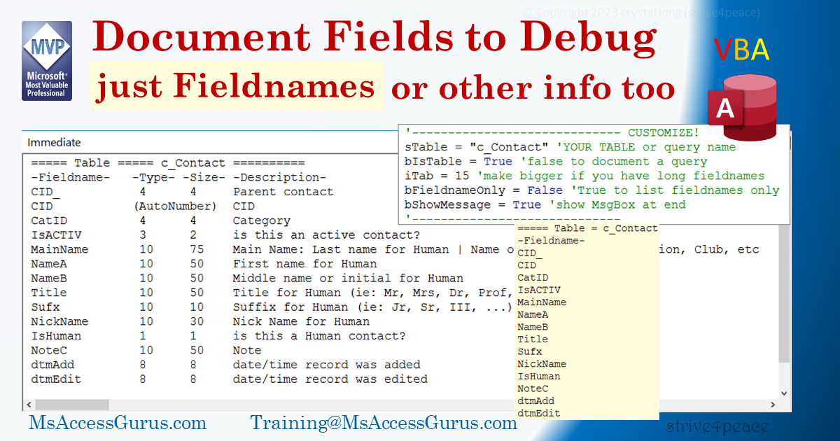 document fields in an Access table