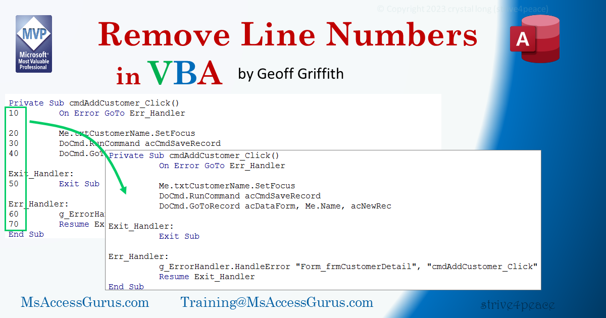 Remove Line Numbers from VBA and replace with spaces