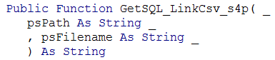Return SQL statement to link to a text file using a VBA function