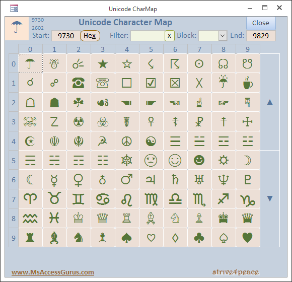 Unicode CharMap in Access
