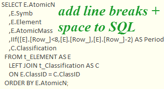 image of SQL Spacer results with spaces and line breaks