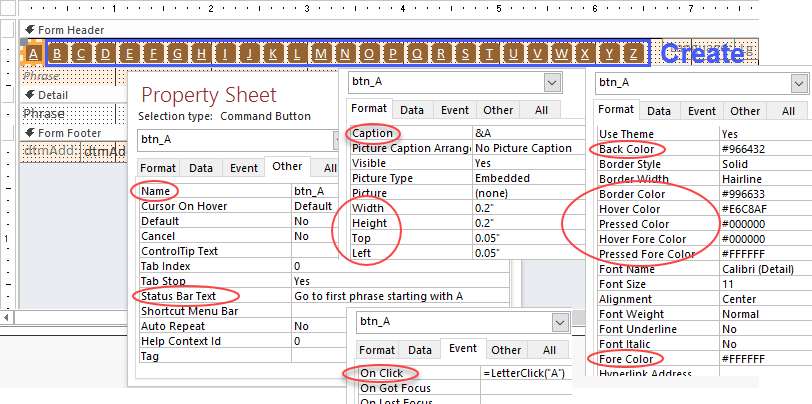 A-Z buttons, properties of command button