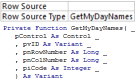 use a callback function in the Row Source Type property for a combo box or list box