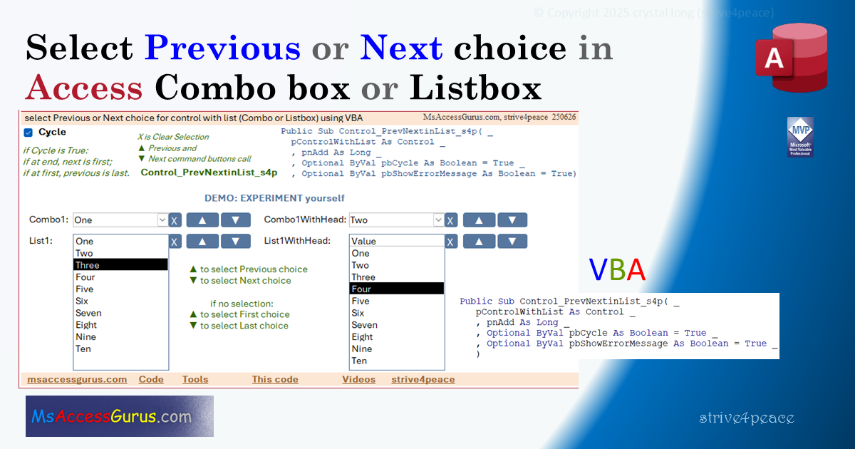Download with Form and VBA to select Previous or Next choice in Access Combo box or Listbox
