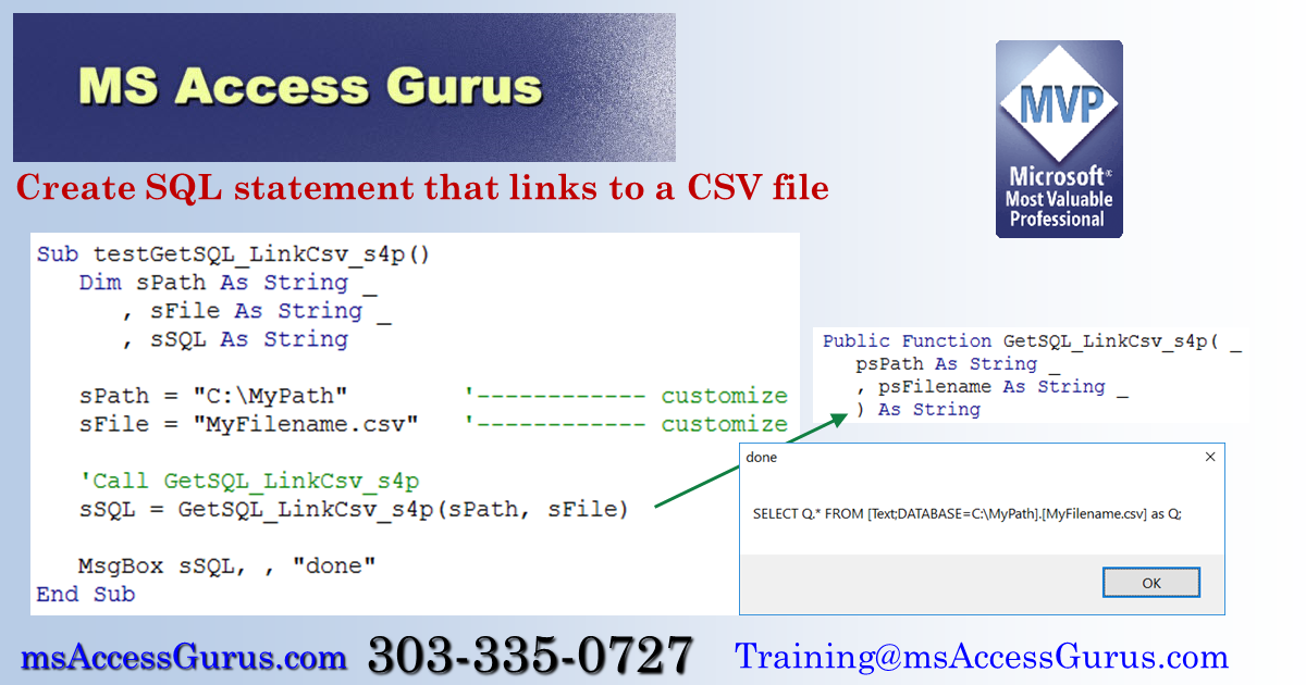 Use VBA to create SQL that links to a CSV file