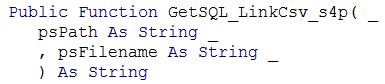 VBA function declaration to create a query that links to a CSV file