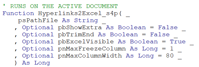 image showing using VBA function declaration to Document Word Hyperlinks to Excel