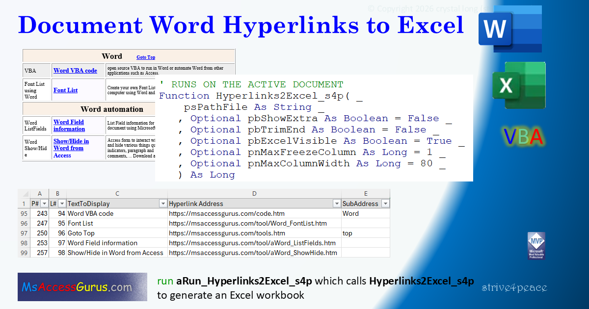 image showing using VBA to Document Word Hyperlinks to Excel