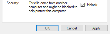 in File Properties, Unblock file