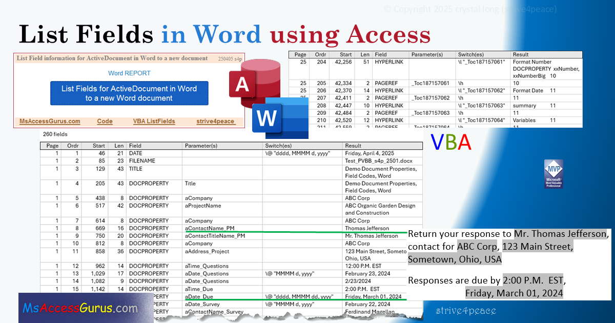 { List Fields in Word using Access }