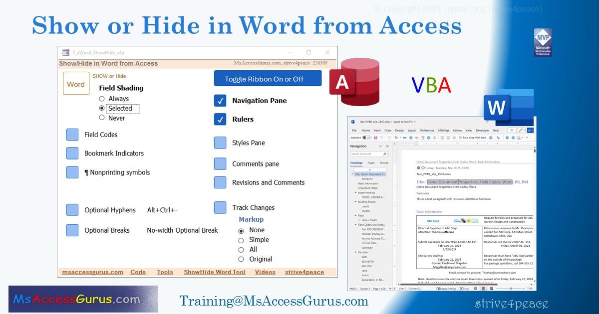{ Show or Hide in Word from Access }